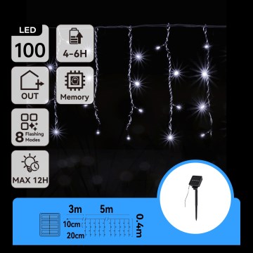 Aigostar - Ηλιακή Χριστουγεννιάτικη γιρλάντα LED 100xLED/8 λειτουργίες 8x0,4m IP65 ψυχρό λευκό 800 mAh
