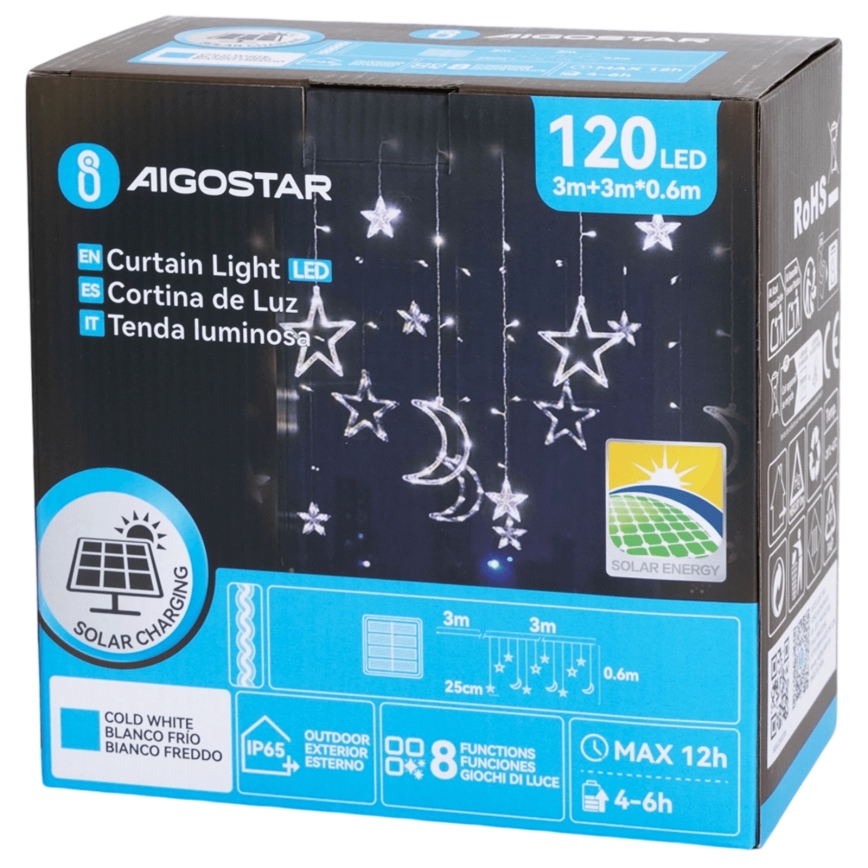 Aigostar - Ηλιακή LED γιρλάντα 120xLED/8 λειτουργίες 3x0,6m 500 mAh IP65 ψυχρό λευκό