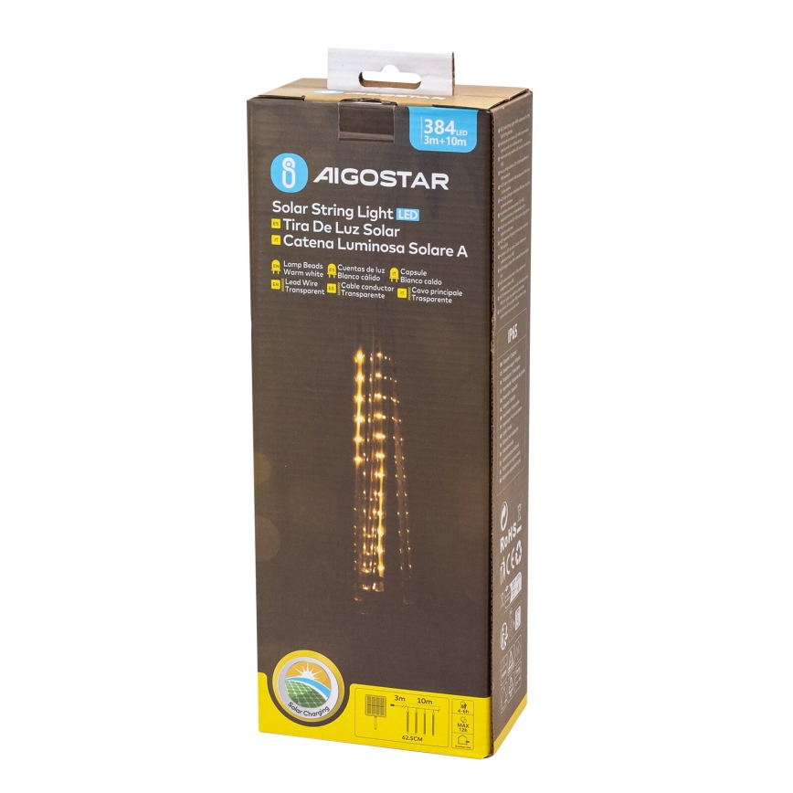Aigostar - LED ηλιακή χριστουγεννιάτικη γιρλάντα 384xLED/13m 1200 mAh IP65 θερμό λευκό
