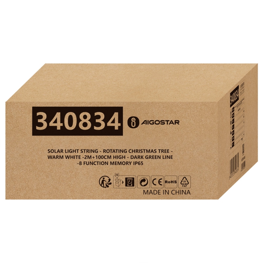 Aigostar - LED ηλιακή χριστουγεννιάτικη διακόσμηση LED/0,59W/3,7V 100 cm IP65 130 mAh θερμό λευκό