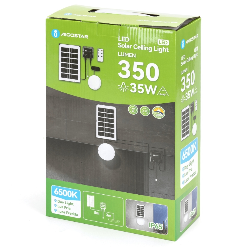 Aigostar - Ηλιακό φωτιστικό LED LED/35W/12V 3000 mAh 6500K διάμετρος 16,8 cm + τηλεχειριστήριο