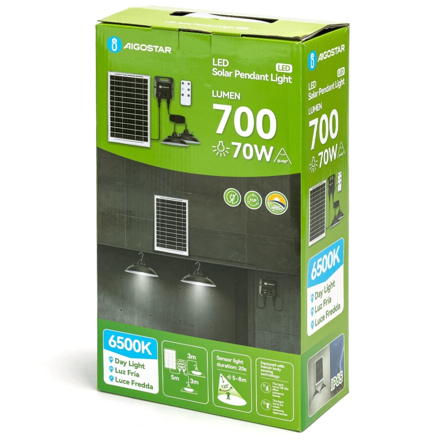 Aigostar - LED ηλιακό φωτιστικό με αισθητήρα 2xLED/35W/12V 6000 mAh 6500K IP65 διάμ. 15 εκ. + τηλεχειριστήριο
