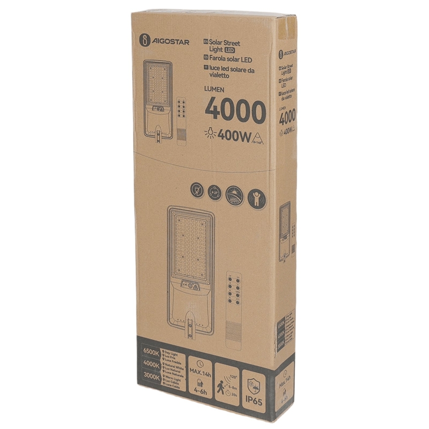 Aigostar - ηλιακό φωτιστικό δρόμου με αισθητήρα LED/300W/3,2V 3600mAh + τηλεχειριστήριο