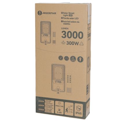 Aigostar - Ηλιακό φωτιστικό δρόμου με αισθητήρα LED/400W/3,2V 4800mAh + τηλεχειριστήριο