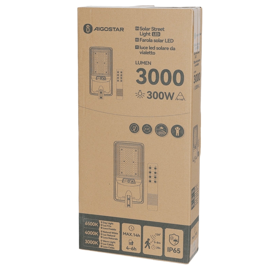 Aigostar - Ηλιακό φωτιστικό δρόμου με αισθητήρα LED/400W/3,2V 4800mAh + τηλεχειριστήριο