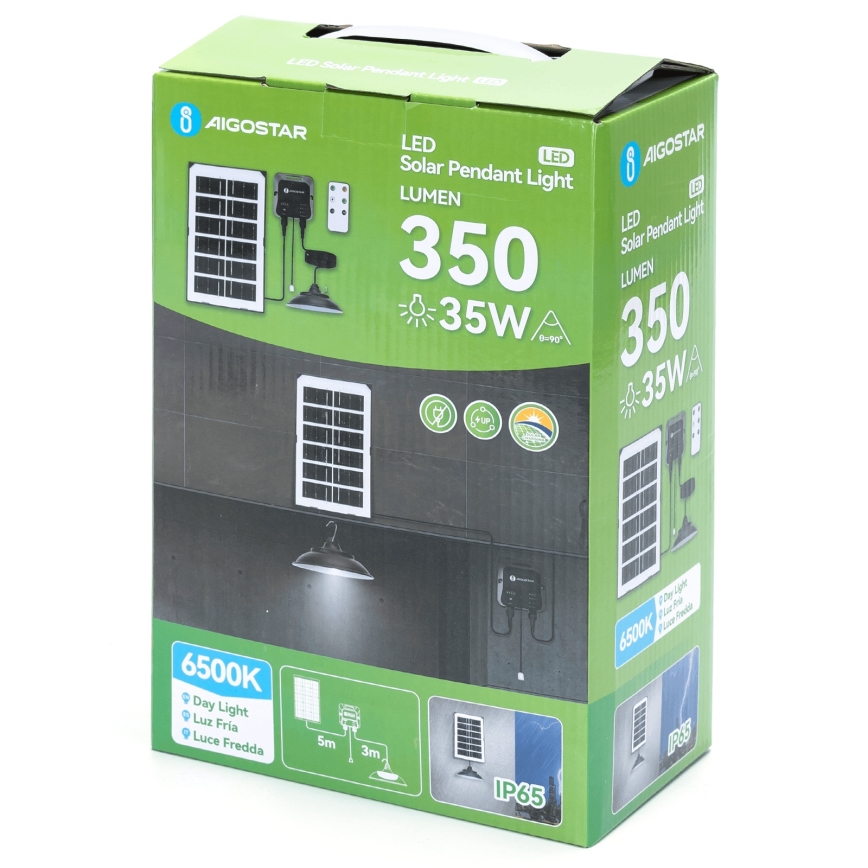 Aigostar - Ηλιακό κρεμαστό φωτιστικό LED LED/35W/12V 3000 mAh 6500K διάμετρος 15 cm + τηλεχειριστήριο