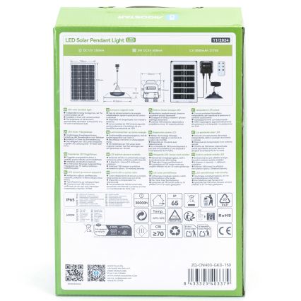 Aigostar - Ηλιακό κρεμαστό φωτιστικό LED LED/35W/12V 3000 mAh 6500K διάμετρος 15 cm + τηλεχειριστήριο