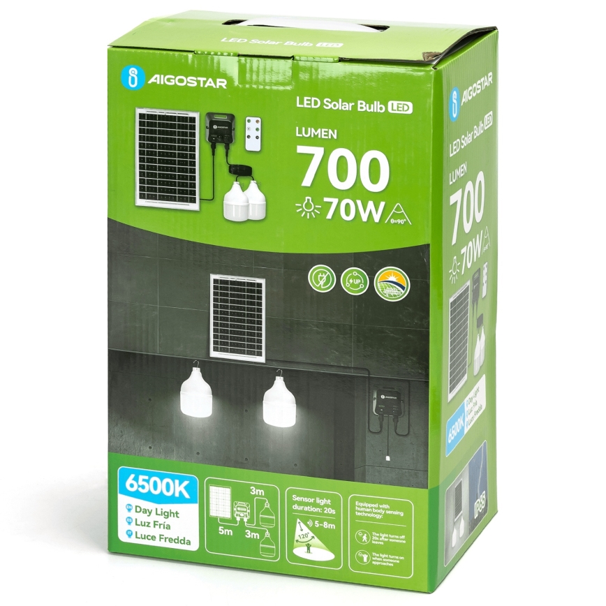 Aigostar - Ηλιακό κρεμαστό φωτιστικό LED με αισθητήρα 2xLED/35W/12V 6000 mAh 6500K διάμετρος 10 cm + τηλεχειριστήριο