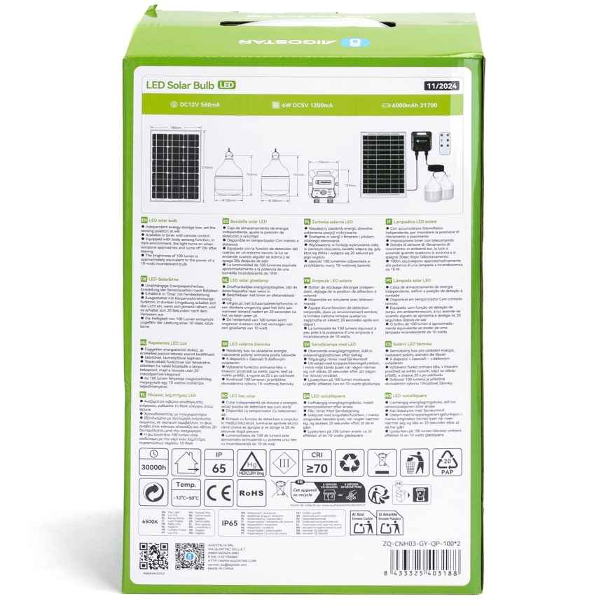 Aigostar - Ηλιακό κρεμαστό φωτιστικό LED με αισθητήρα 2xLED/35W/12V 6000 mAh 6500K διάμετρος 10 cm + τηλεχειριστήριο