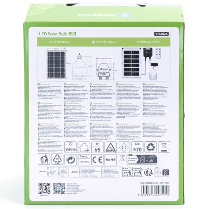 Aigostar - Ηλιακό κρεμαστό φωτιστικό LED με αισθητήρα LED/35W/12V 3000 mAh 6500K διάμετρος 10 cm + τηλεχειριστήριο