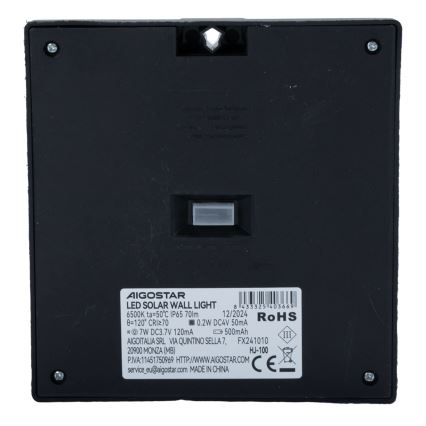 Aigostar - Ηλιακό LED φωτιστικό με αισθητήρα LED/3,7V 6500K 500 mAh IP65 μαύρο