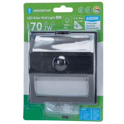 Aigostar - Ηλιακό LED φωτιστικό με αισθητήρα LED/3,7V 6500K 500 mAh IP65 μαύρο