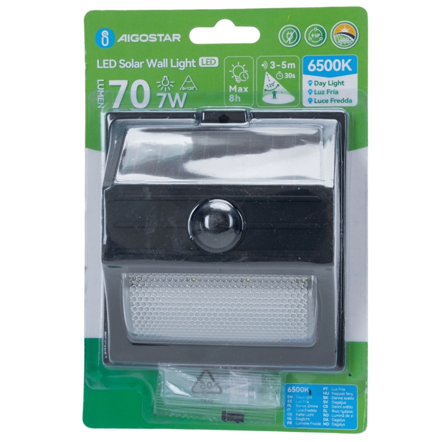 Aigostar - Ηλιακό LED φωτιστικό με αισθητήρα LED/3,7V 6500K 500 mAh IP65 μαύρο