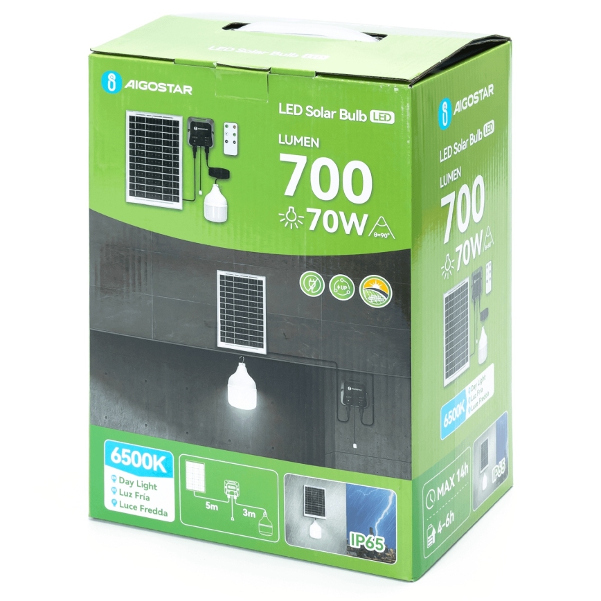 Aigostar - LED ηλιακό φωτιστικό 70W/12V, 6000 mAh, 6500K, IP65, διάμ. 12 εκ., με τηλεχειριστήριο