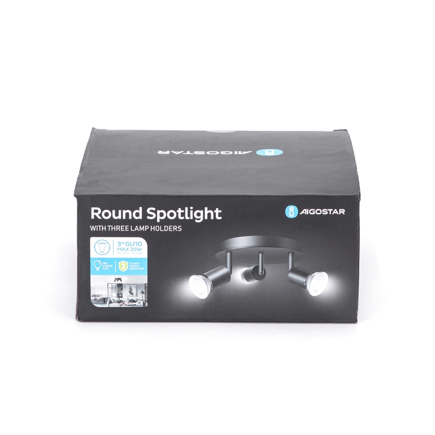 Aigostar - Σποτ φωτιστικό 3x GU10/60W/230V, μαύρο