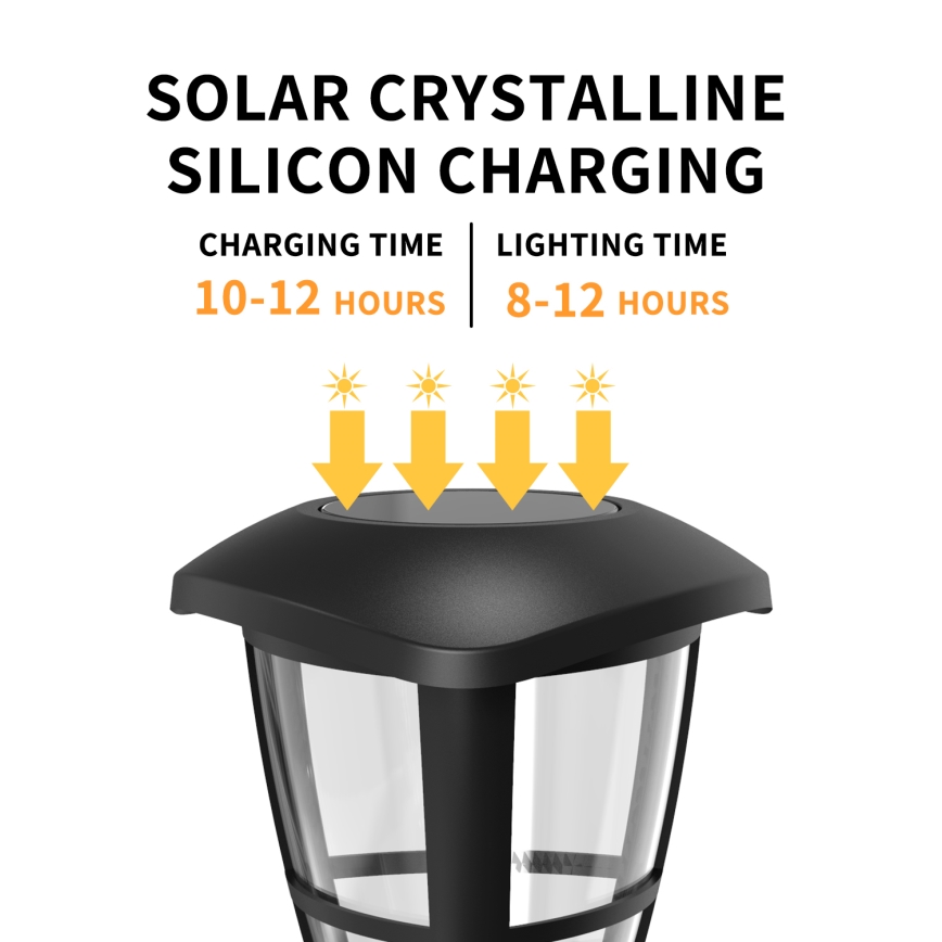 Aigostar - Σετ 12 LED ηλιακές λάμπες LED/0,06W/2V 33,8 cm 6500K 100 mAh IP44 μαύρες