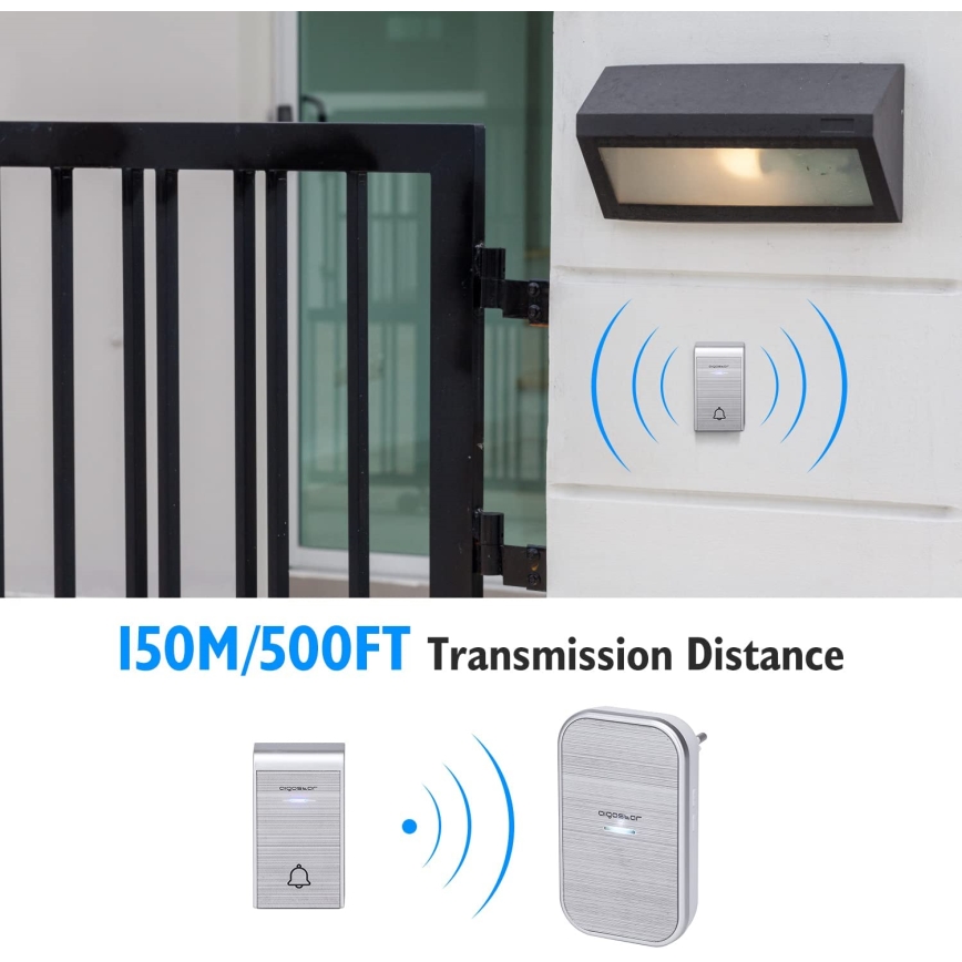 Aigostar - Σετ 2x Ασύρματο κουδούνι για πρίζα 230V/12V IP44 ασημί