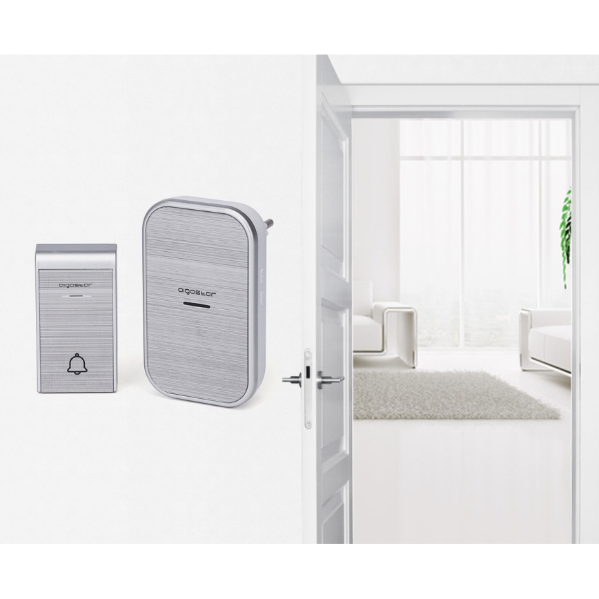 Aigostar - Σετ 2x Ασύρματο κουδούνι για πρίζα 230V/12V IP44 ασημί