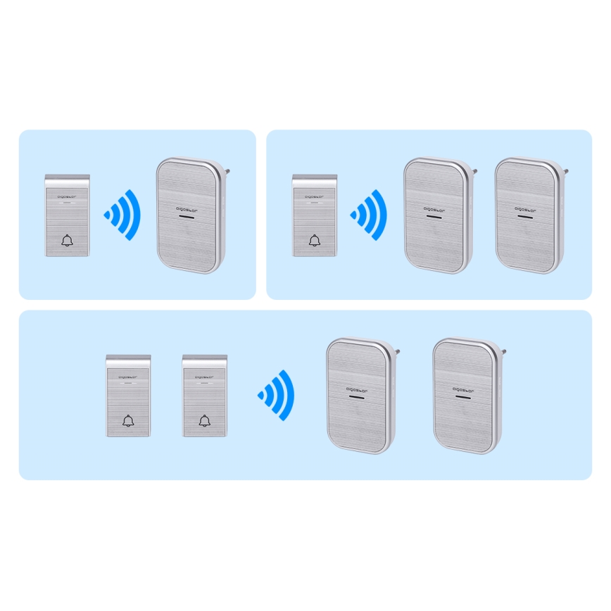 Aigostar - Σετ 2x Ασύρματο κουδούνι για πρίζα 230V/12V IP44 ασημί