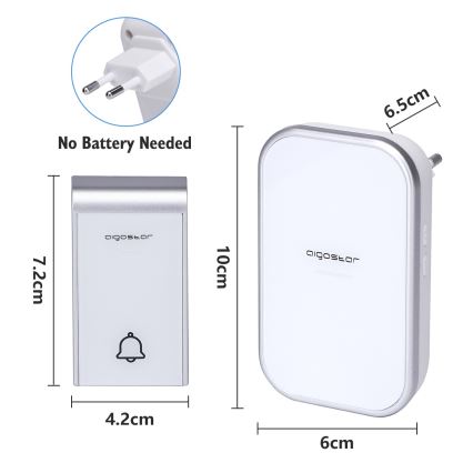Aigostar - Σετ 2x Ασύρματο κουδούνι για πρίζα 230V/12V IP44 λευκό