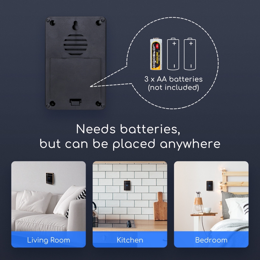 Aigostar - ΣΕΤ 2x Ασύρματο κουδούνι 3xAA/12V IP44 μαύρο