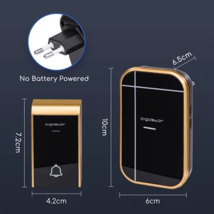 Aigostar - ΣΕΤ 2x Ασύρματο κουδούνι πόρτας 230V/12V IP44 μαύρο/χαλκός