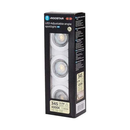 Aigostar - Σετ 3 τεμ. χωνευτά LED φωτιστικά οροφής 1xGU10/4,5W/230V 4000K λευκό