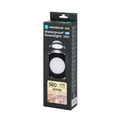 Aigostar - ΣΕΤ 3x Φωτιστικό χωνευτό LED εξωτερικού χώρου LED/4,8W/230V 4000K IP65 μαύρο