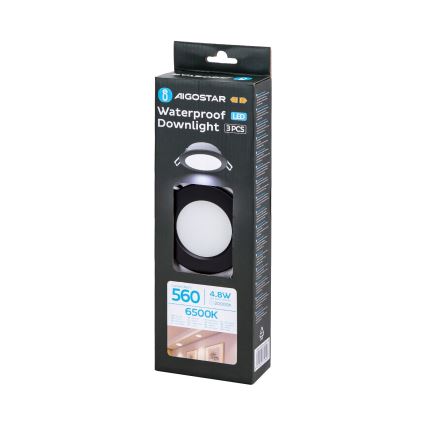 Aigostar - ΣΕΤ 3x Φωτιστικό χωνευτό LED εξωτερικού χώρου LED/4,8W/230V 6500K IP65 μαύρο