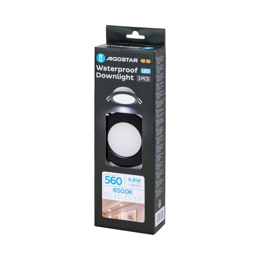 Aigostar - ΣΕΤ 3x Φωτιστικό χωνευτό LED εξωτερικού χώρου LED/4,8W/230V 6500K IP65 μαύρο