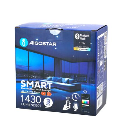 Aigostar - ΣΕΤ 3x LED Dimmable χωνευτό φωτιστικό MESH LED/15W/230V 2700K-6500K διάμετρος 17cm