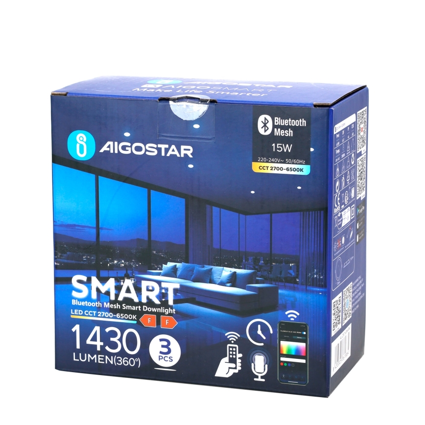 Aigostar - ΣΕΤ 3x LED Dimmable χωνευτό φωτιστικό MESH LED/15W/230V 2700K-6500K διάμετρος 17cm