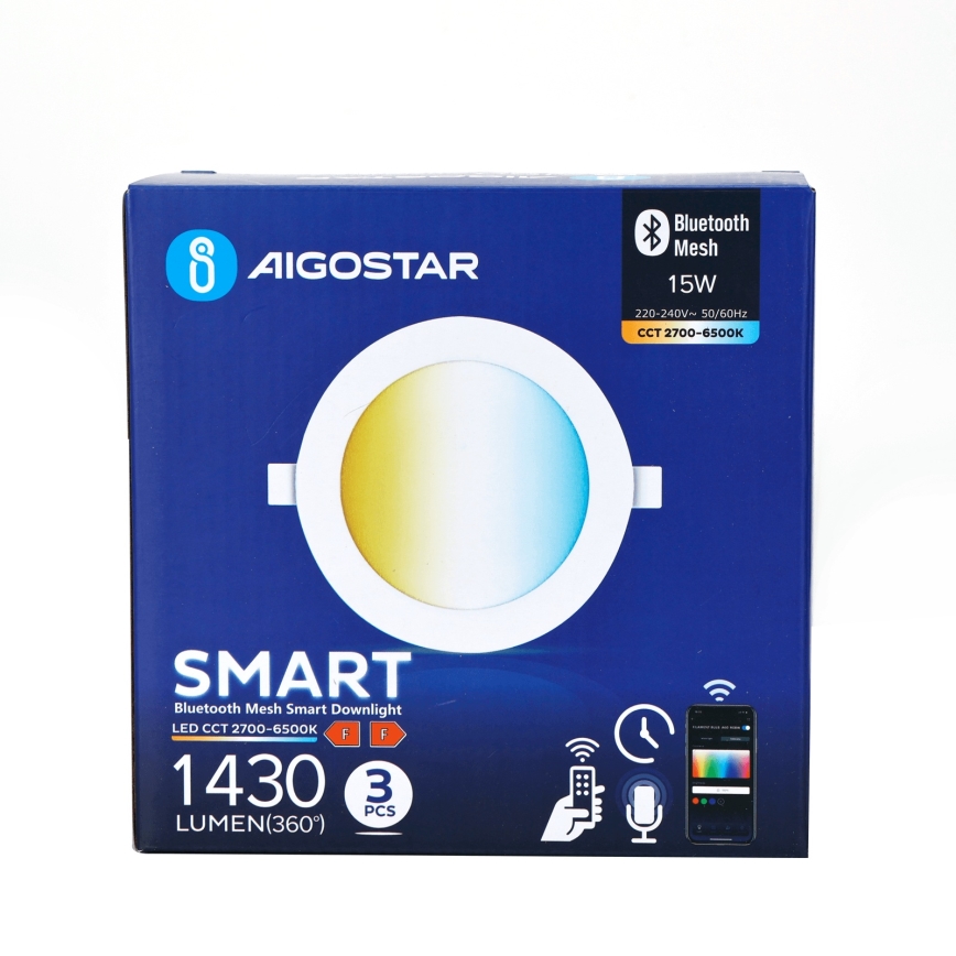 Aigostar - ΣΕΤ 3x LED Dimmable χωνευτό φωτιστικό MESH LED/15W/230V 2700K-6500K διάμετρος 17cm