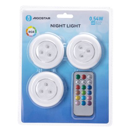 Aigostar - Σετ 3x LED RGB φορητά νυχτερινά φωτιστικά LED/3xAAA + τηλεχειριστήριο