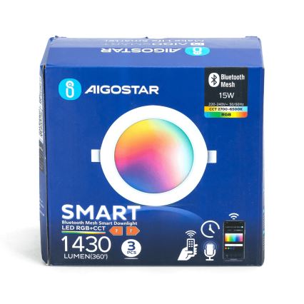 Aigostar - Σετ 3 τεμ. LED RGBW ρυθμιζόμενα χωνευτά φωτιστικά MESH, 15W/230V, 2700K–6500K, Ø17 cm