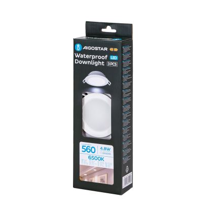 Aigostar - Σετ 3x LED χωνευτά φωτιστικά μπάνιου LED/4,8W/230V IP65 λευκό