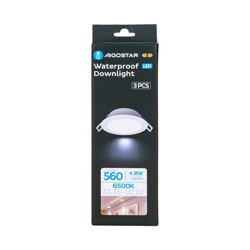 Aigostar - Σετ 3x LED χωνευτά φωτιστικά μπάνιου LED/4,8W/230V IP65 λευκό