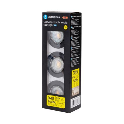 Aigostar - ΣΕΤ 3x LED χωνευτά φωτιστικά οροφής 1xGU10/4,5W/230V 3000K μαύρα