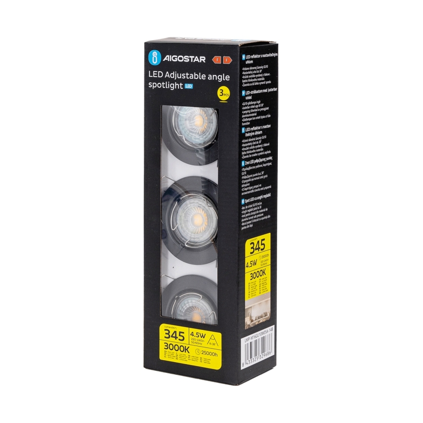 Aigostar - ΣΕΤ 3x LED χωνευτά φωτιστικά οροφής 1xGU10/4,5W/230V 3000K μαύρα