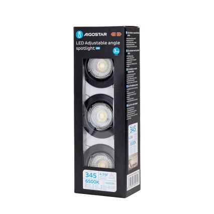 Aigostar - Σετ 3x χωνευτό φωτιστικό LED 1xGU10/4,5W/230V 6500K μαύρο