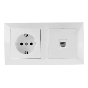 Aigostar - Πρίζα Ethernet και πρίζα SCHUKO με πλαίσιο σε λευκό