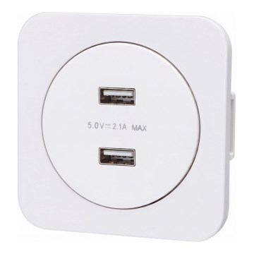 Aigostar - Πρίζα τροφοδοσίας USB με πλαίσιο, 2x USB-A, λευκή