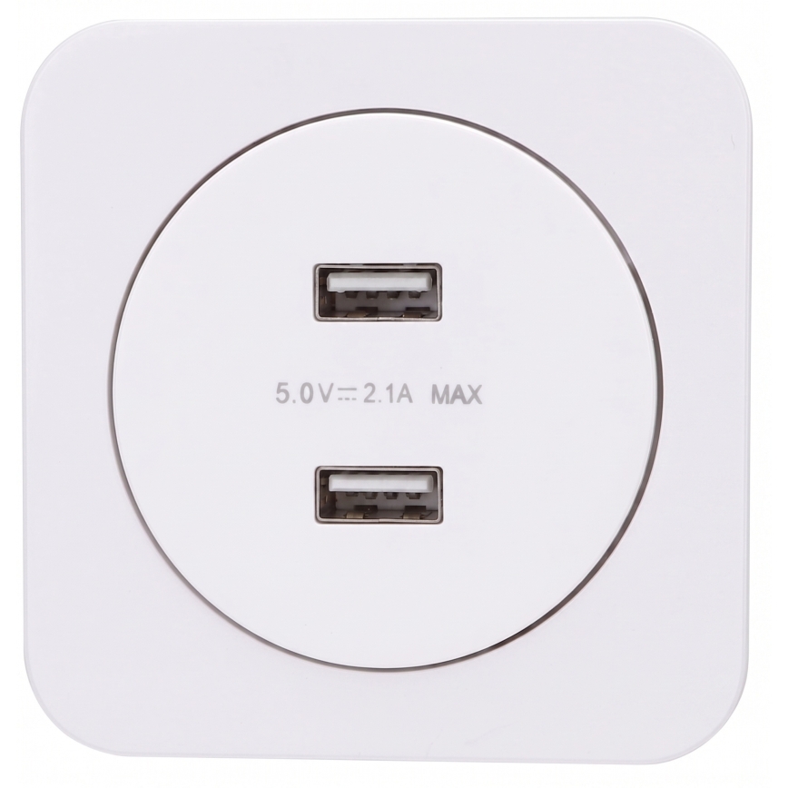 Aigostar - Πρίζα τροφοδοσίας USB με πλαίσιο, 2x USB-A, λευκή