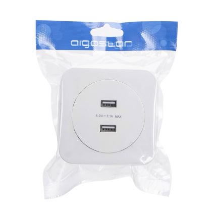 Aigostar - Πρίζα τροφοδοσίας USB με πλαίσιο, 2x θύρες USB-A, λευκή