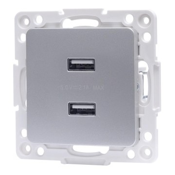 Aigostar - Πρίζα τροφοδοσίας USB χωρίς πλαίσιο, 2 θύρες USB-A, ασημί