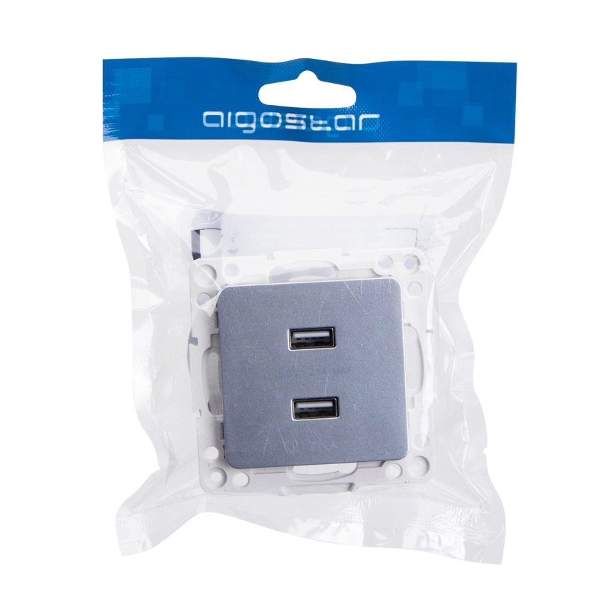 Aigostar - Πρίζα τροφοδοσίας USB χωρίς πλαίσιο, 2 θύρες USB-A, ασημί