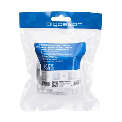 Aigostar - Πρίζα τροφοδοσίας USB χωρίς πλαίσιο, 2 θύρες USB-A, ασημί
