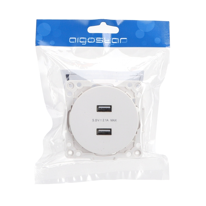 Aigostar - πρίζα τροφοδοσίας USB χωρίς πλαίσιο 2x USB-A λευκή