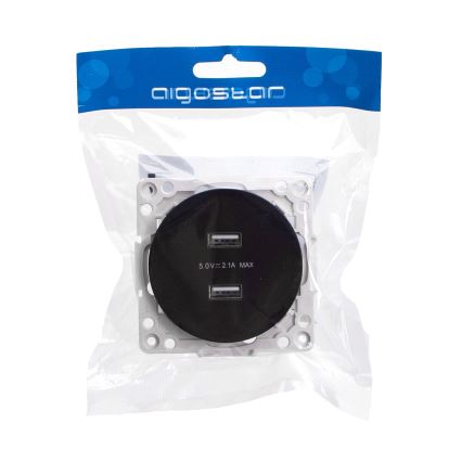 Aigostar - Πρίζα τροφοδοσίας USB χωρίς πλαίσιο 2x USB-A μαύρη