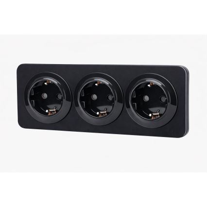 Aigostar - Πρίζα τοίχου 3 θέσεων με πλαίσιο, SCHUKO 250V/16A, μαύρη